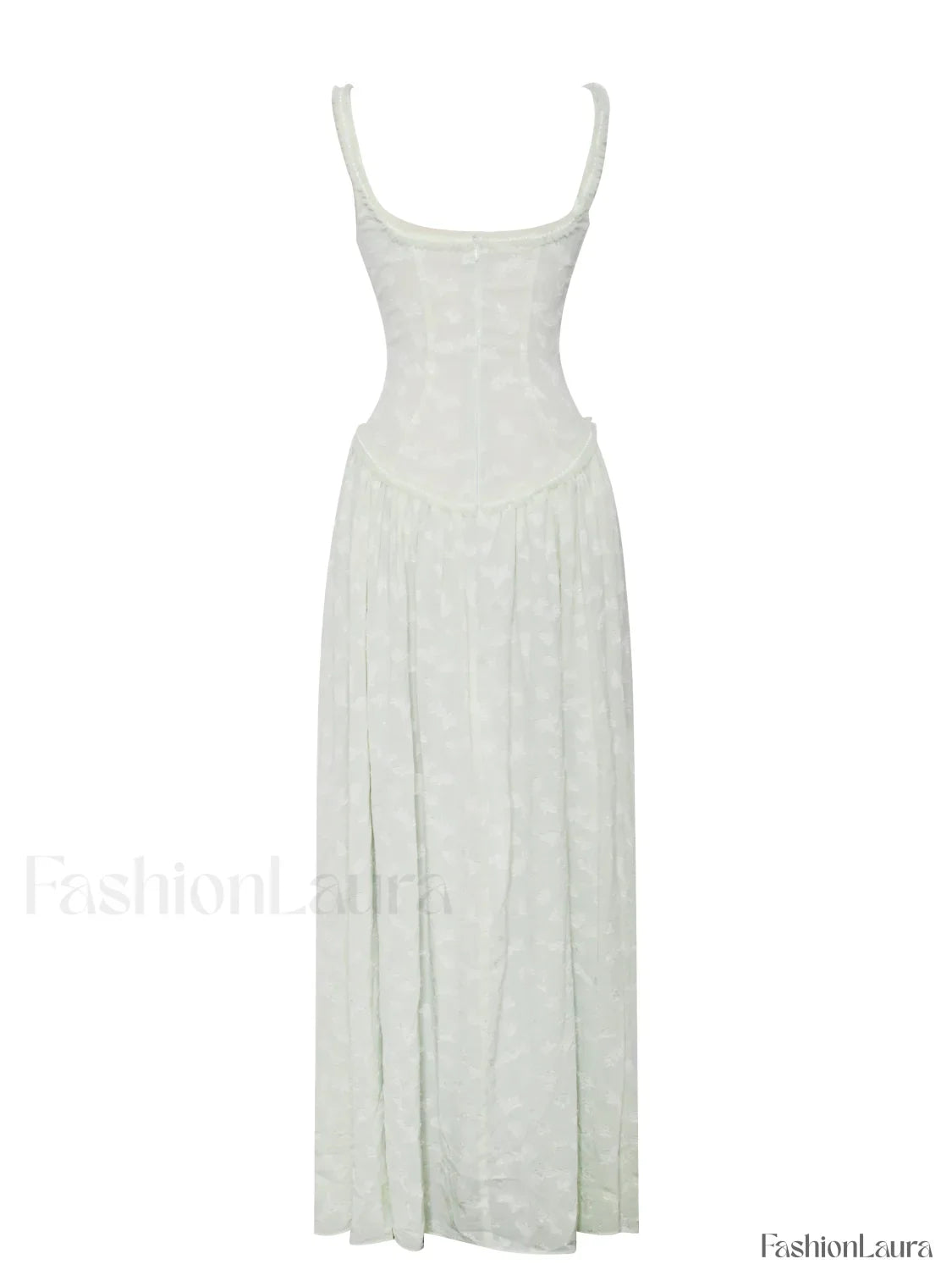 Ulissa Light Green Square Neck Trendy Jacquard Textured High Slit Maxi Dress