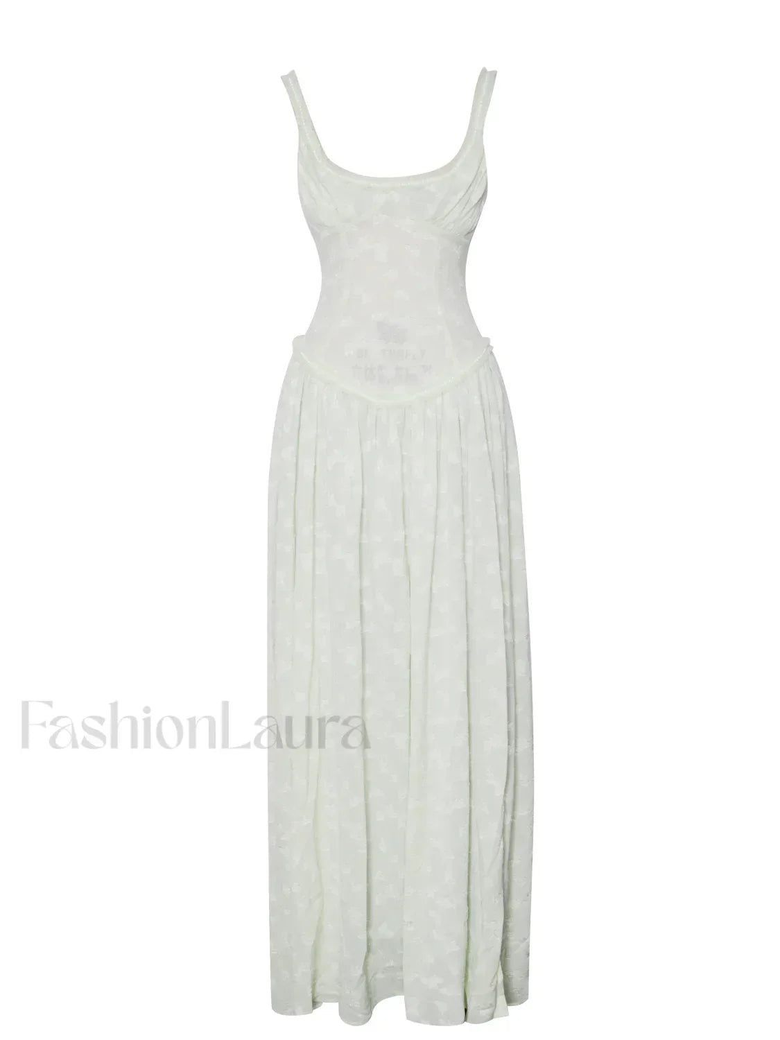 Ulissa Light Green Square Neck Trendy Jacquard Textured High Slit Maxi Dress