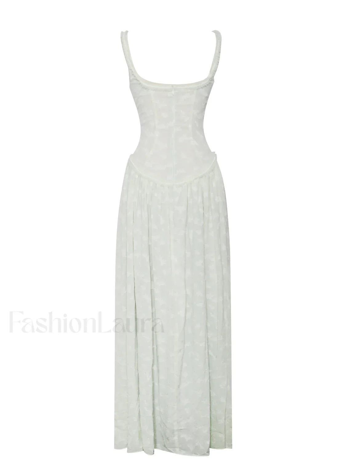 Ulissa Light Green Square Neck Trendy Jacquard Textured High Slit Maxi Dress