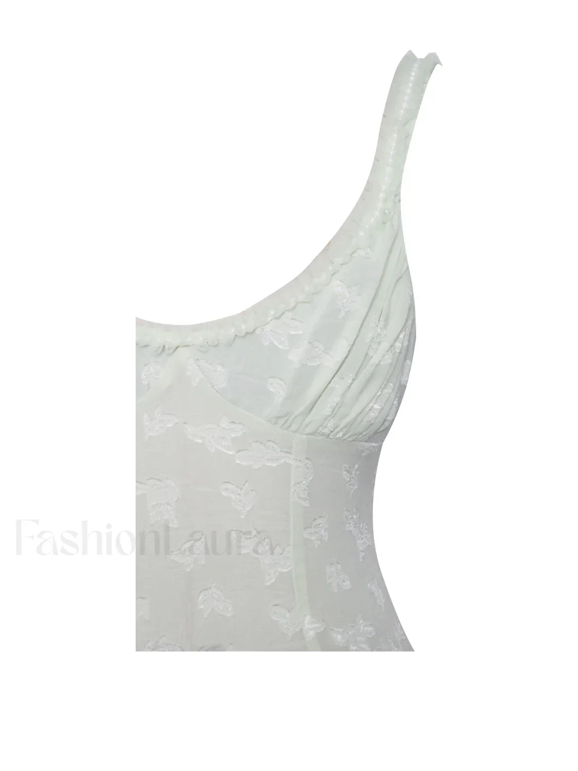 Ulissa Light Green Square Neck Trendy Jacquard Textured High Slit Maxi Dress