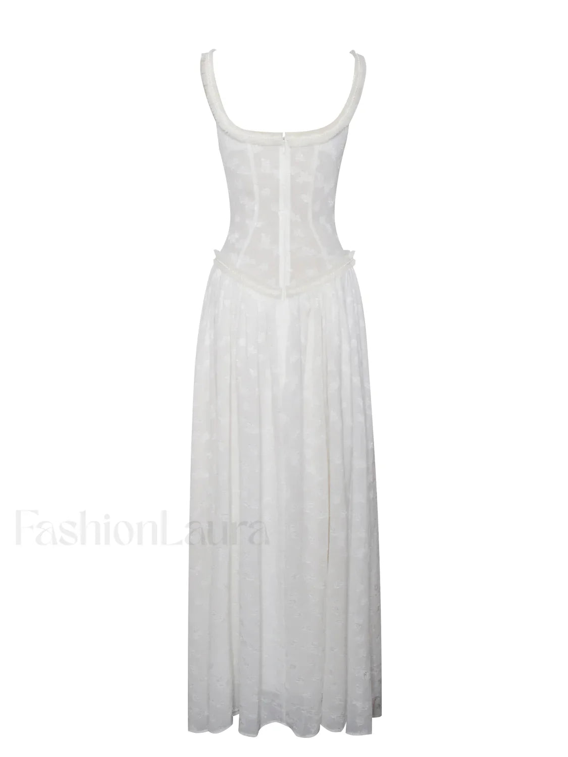 Ulissa White Square Neck Jacquard Trendy Textured High Slit Maxi Dress