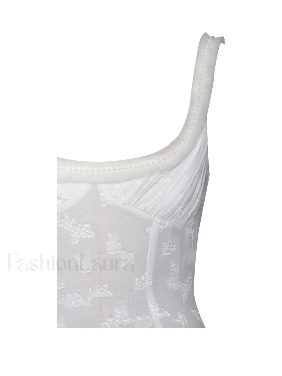 Ulissa White Square Neck Jacquard Trendy Textured High Slit Maxi Dress