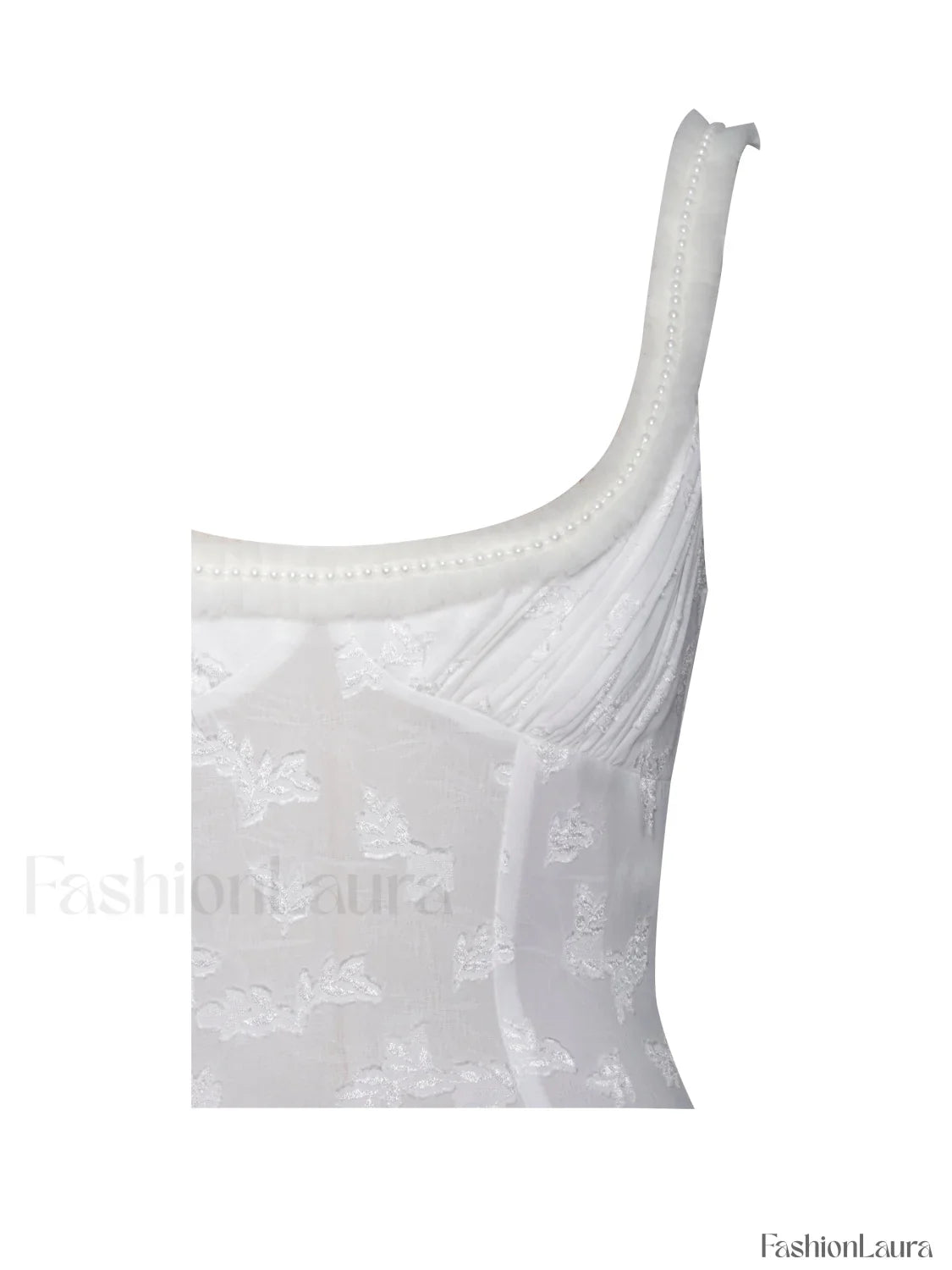 Ulissa White Square Neck Jacquard Trendy Textured High Slit Maxi Dress