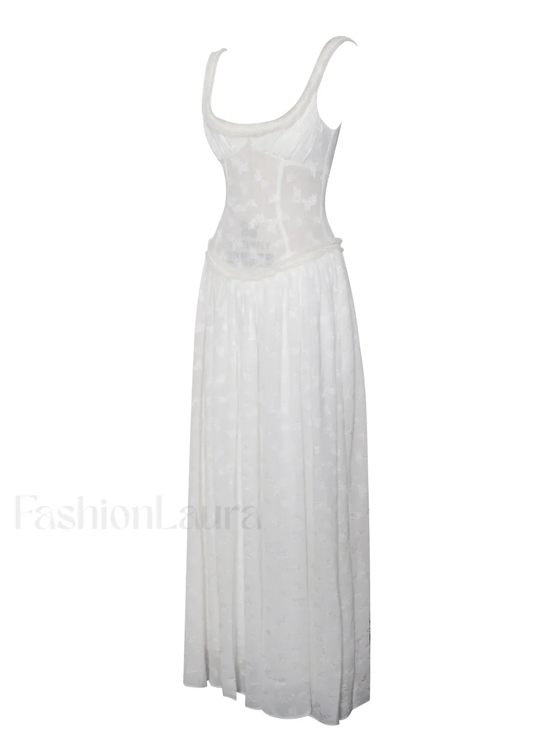 Ulissa White Square Neck Jacquard Trendy Textured High Slit Maxi Dress