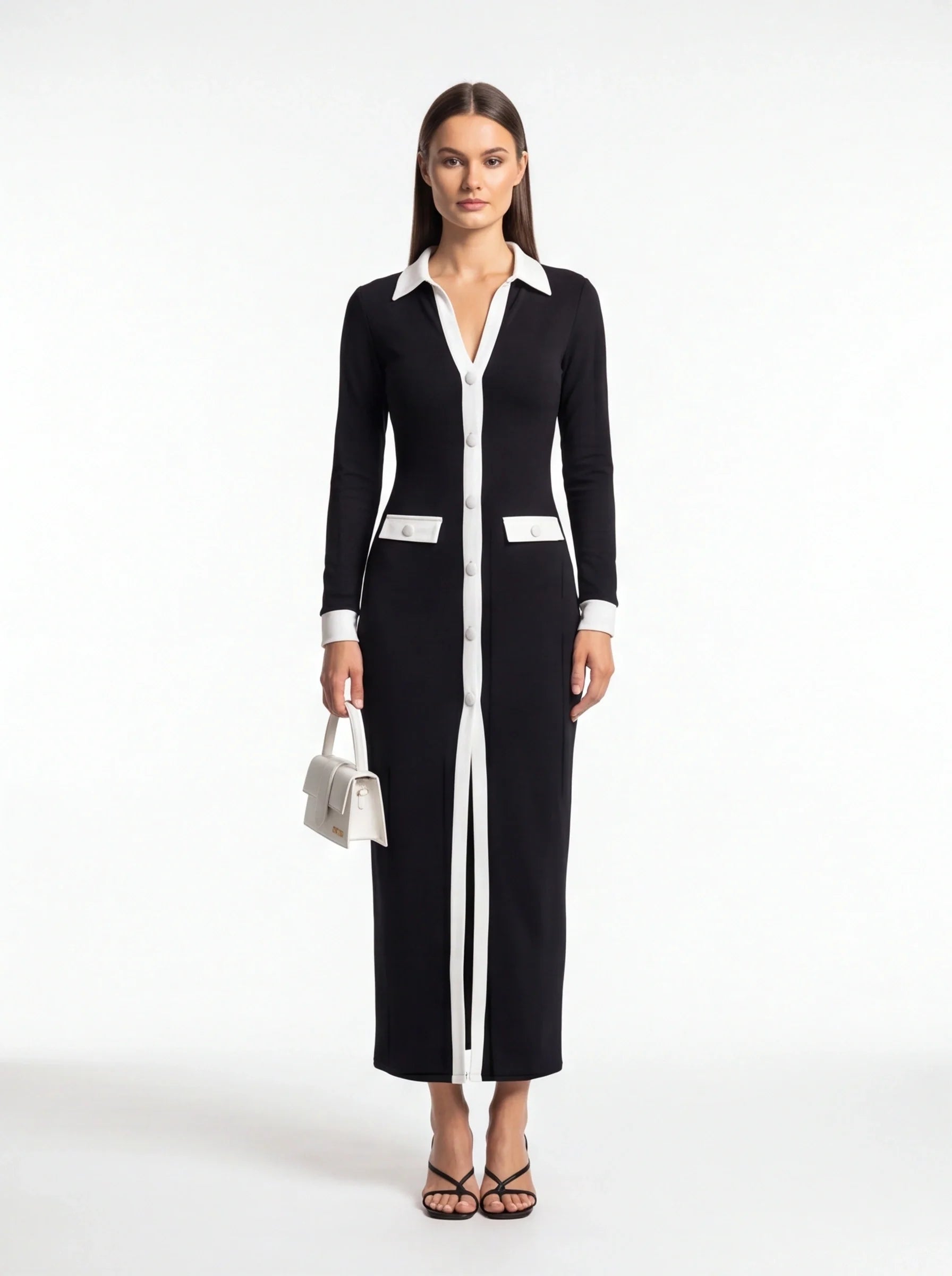 Stylish Slim-Fit Maxi Dress with Pockets & Wrinkle-Resistant Fabric