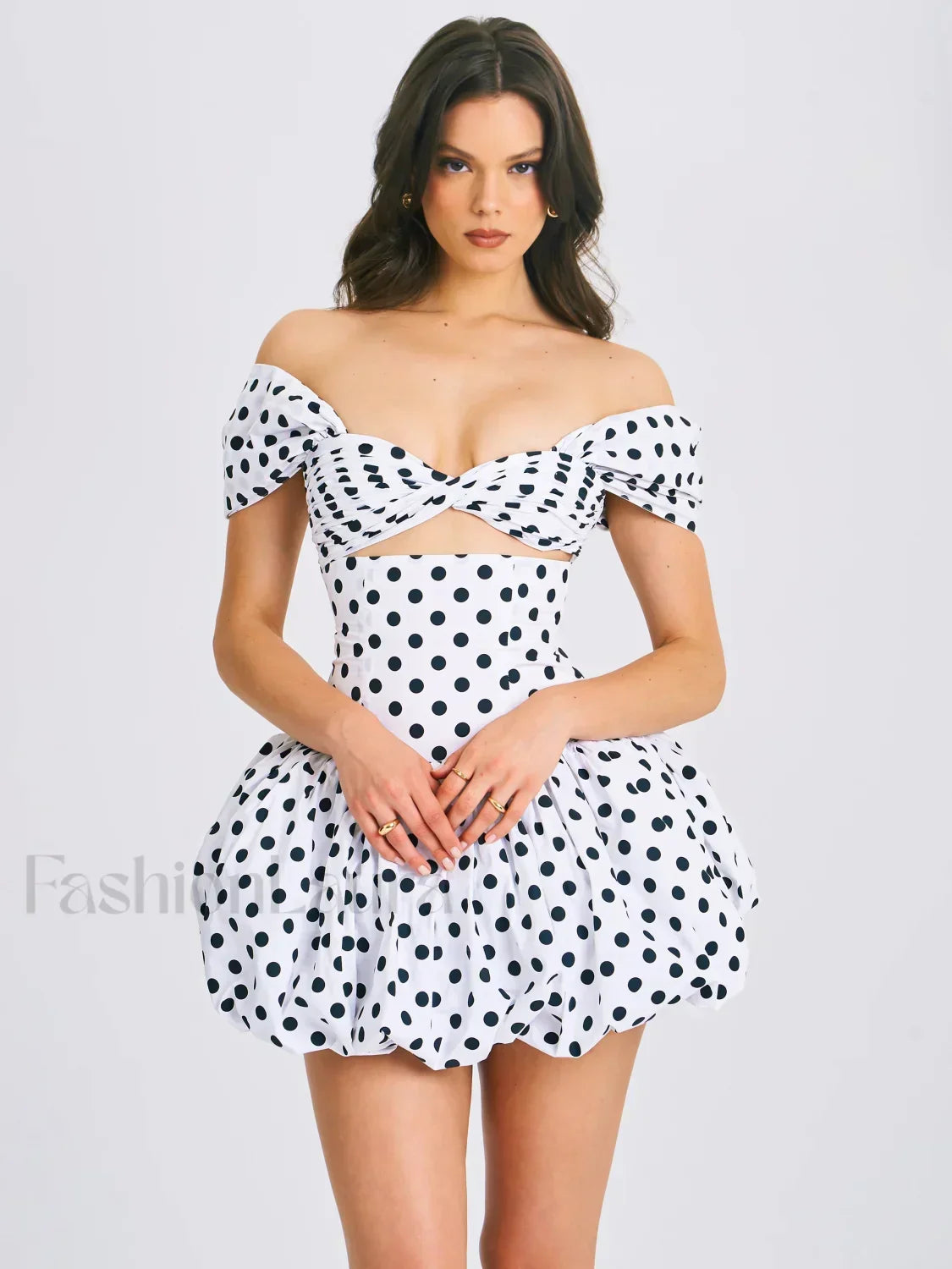 Umika Polka Dots Charming Bubble Hem Mini Dress