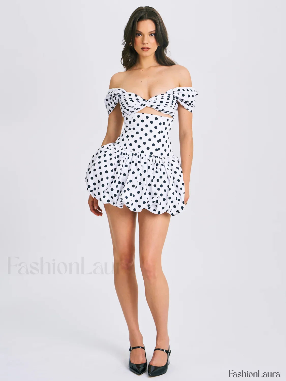 Umika Polka Dots Charming Bubble Hem Mini Dress