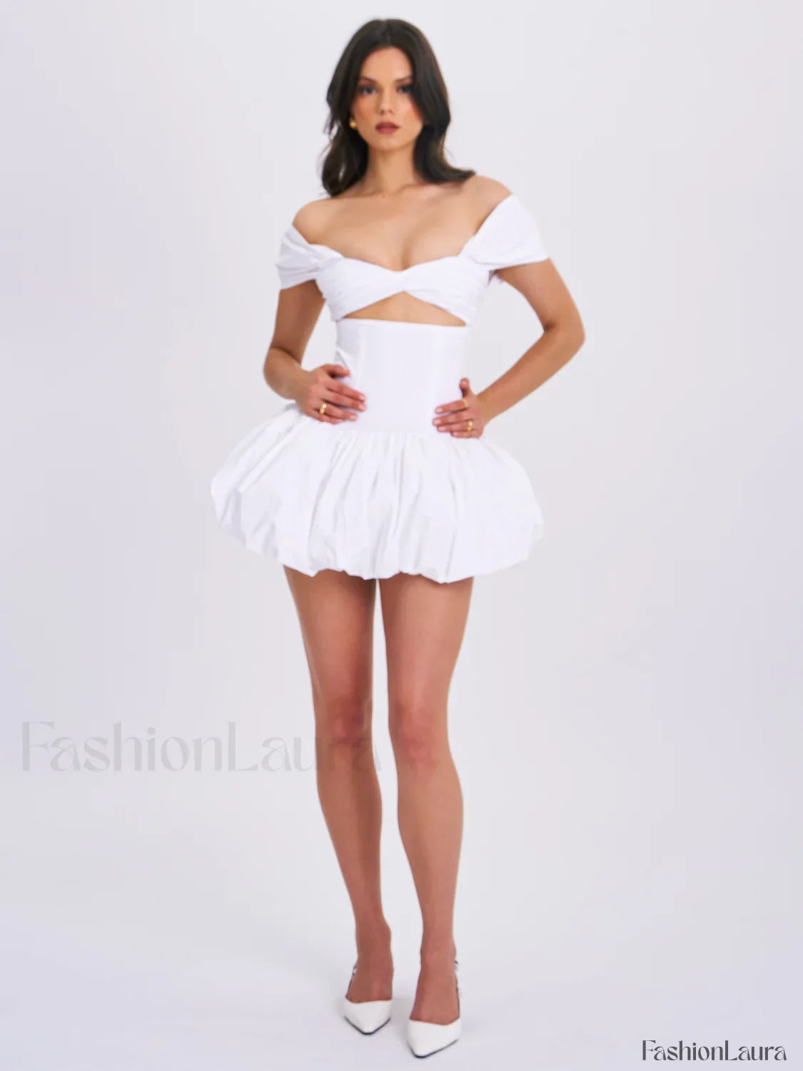 Umika White Bubble Charming Hem Mini Dress