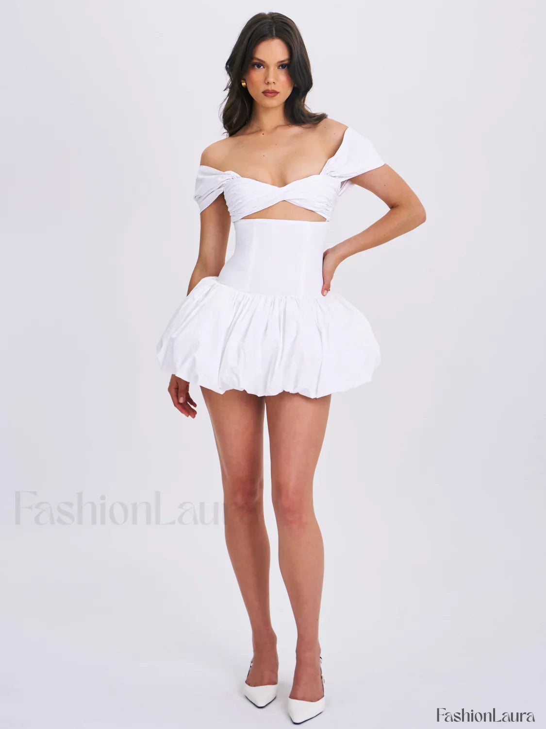 Umika White Bubble Charming Hem Mini Dress
