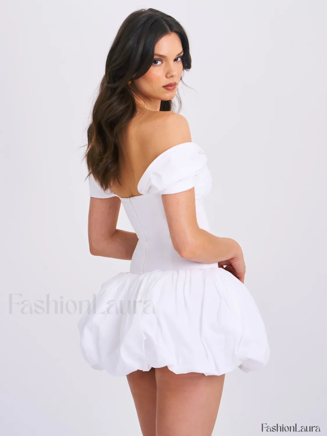 Umika White Bubble Charming Hem Mini Dress