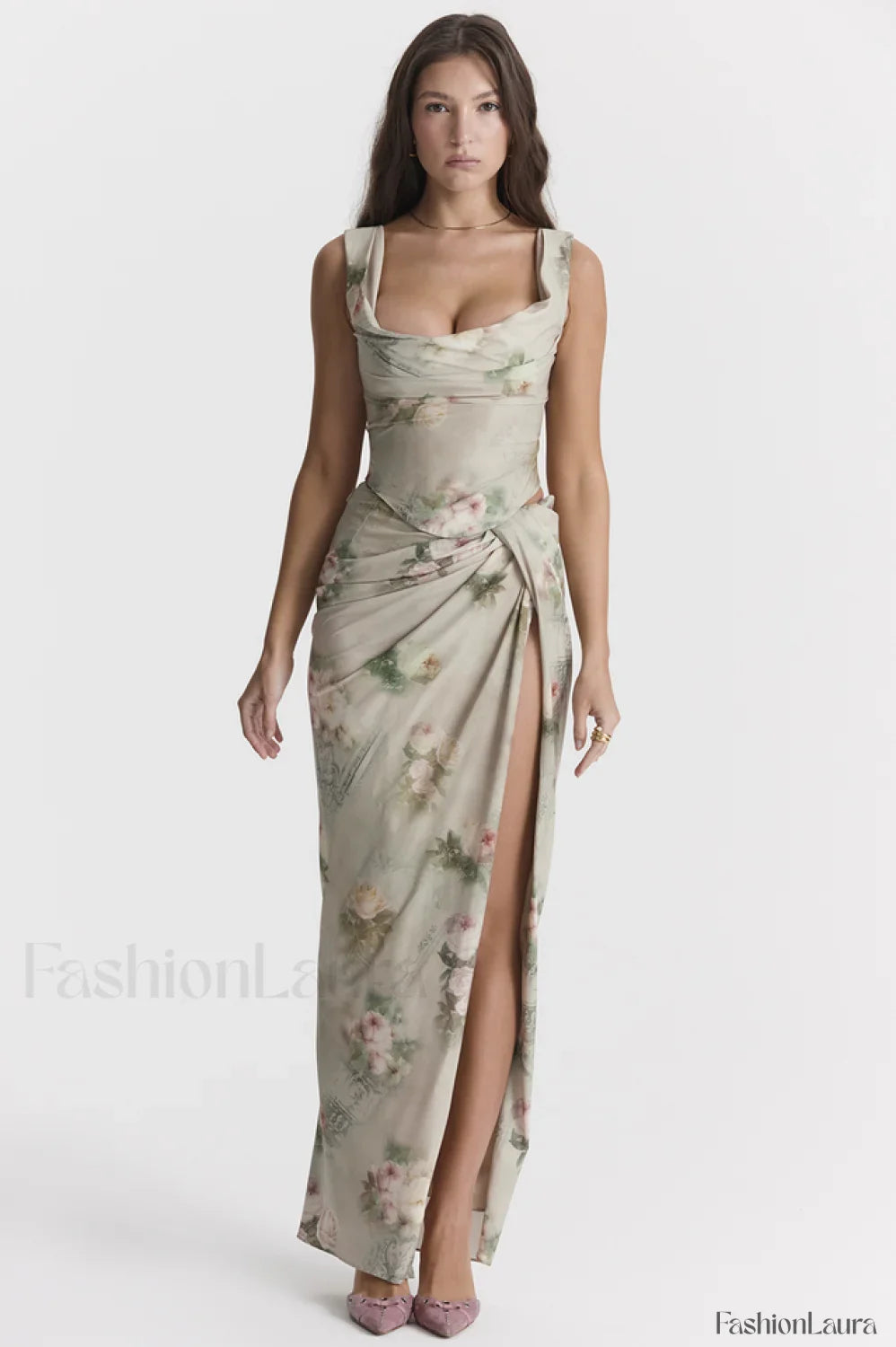 Una Vintage Floral Corset Graceful + Maxi Skirt Set