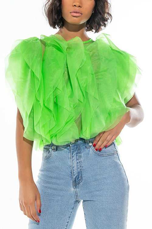 Ruffled Feathers Sleeveless Tulle Top