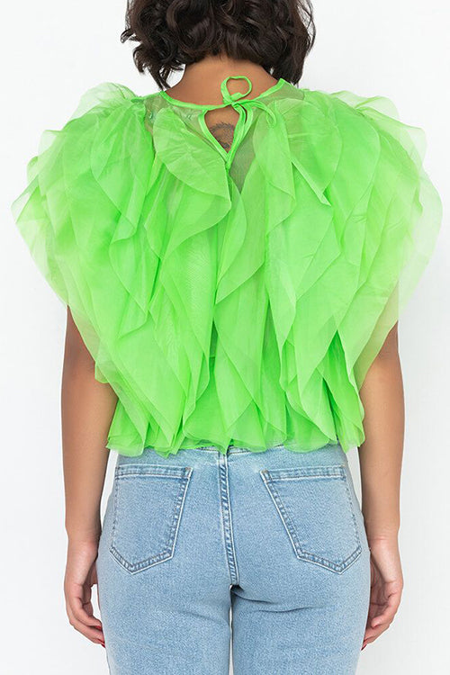 Ruffled Feathers Sleeveless Tulle Top
