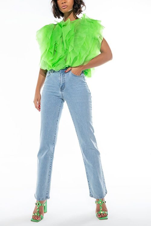 Ruffled Feathers Sleeveless Tulle Top