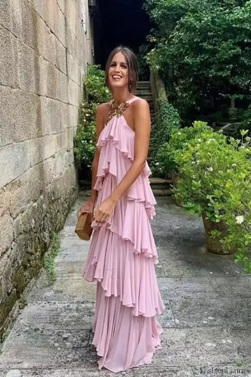 Unique Tiered Neckline Maxi Dress