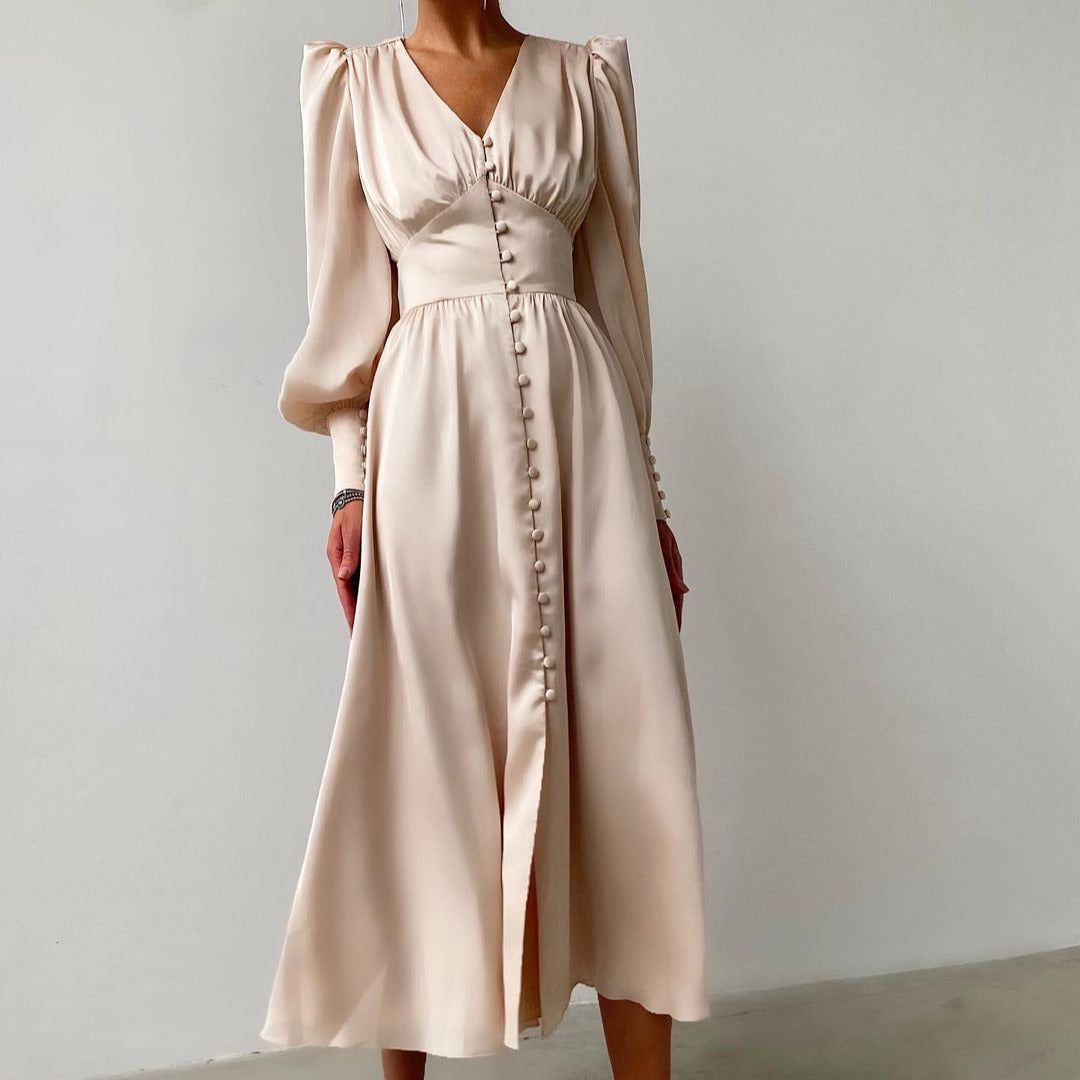 Athenian Lantern Sleeve Satin Midi Dress - View 4