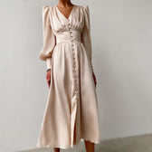 Athenian Lantern Sleeve Satin Midi Dress - View 4