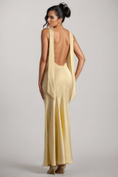 Azurao Yellow Satin Cowl-Neck Maxi Dress - View 4