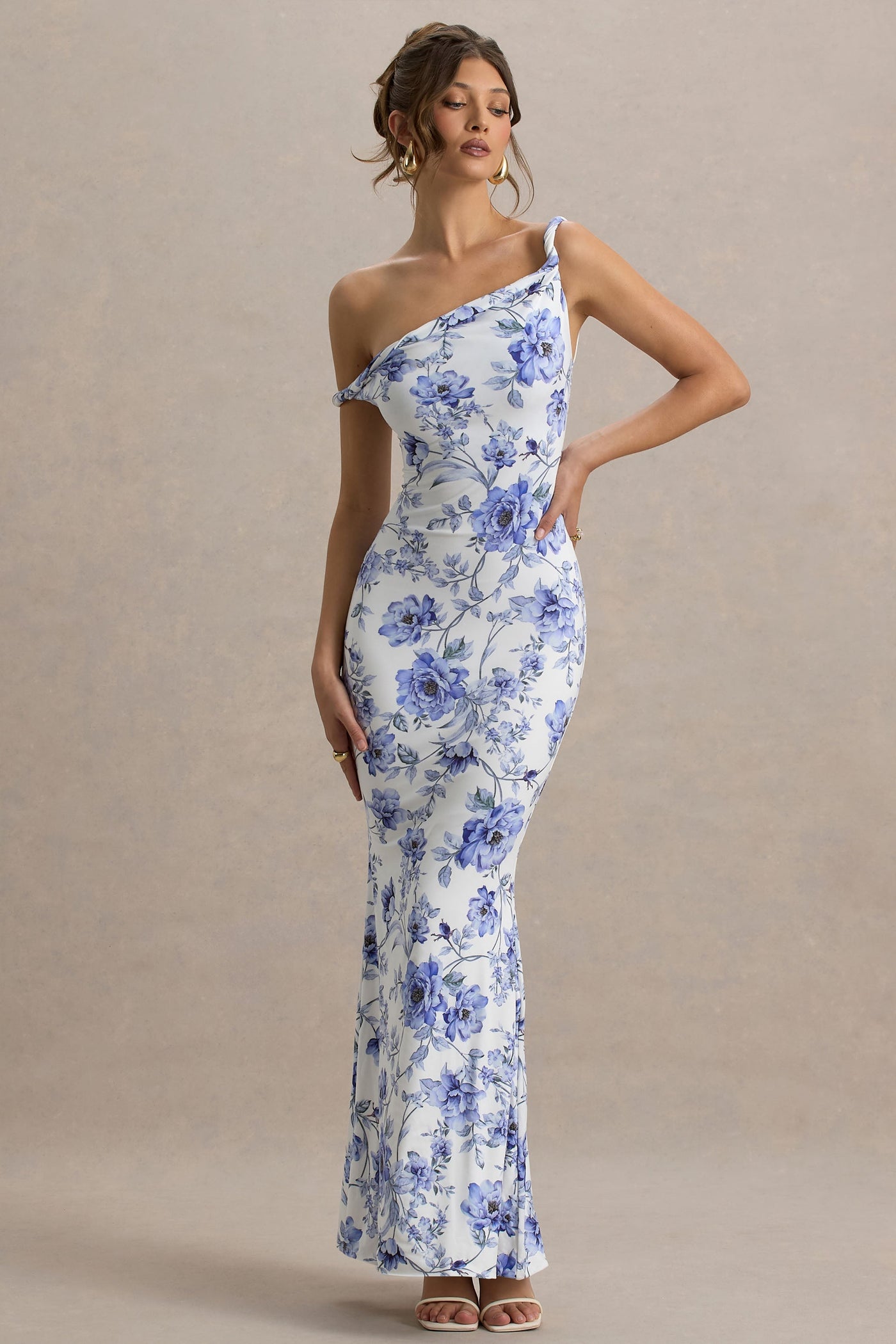 Floral One Shoulder Mermaid Maxi Dress 4