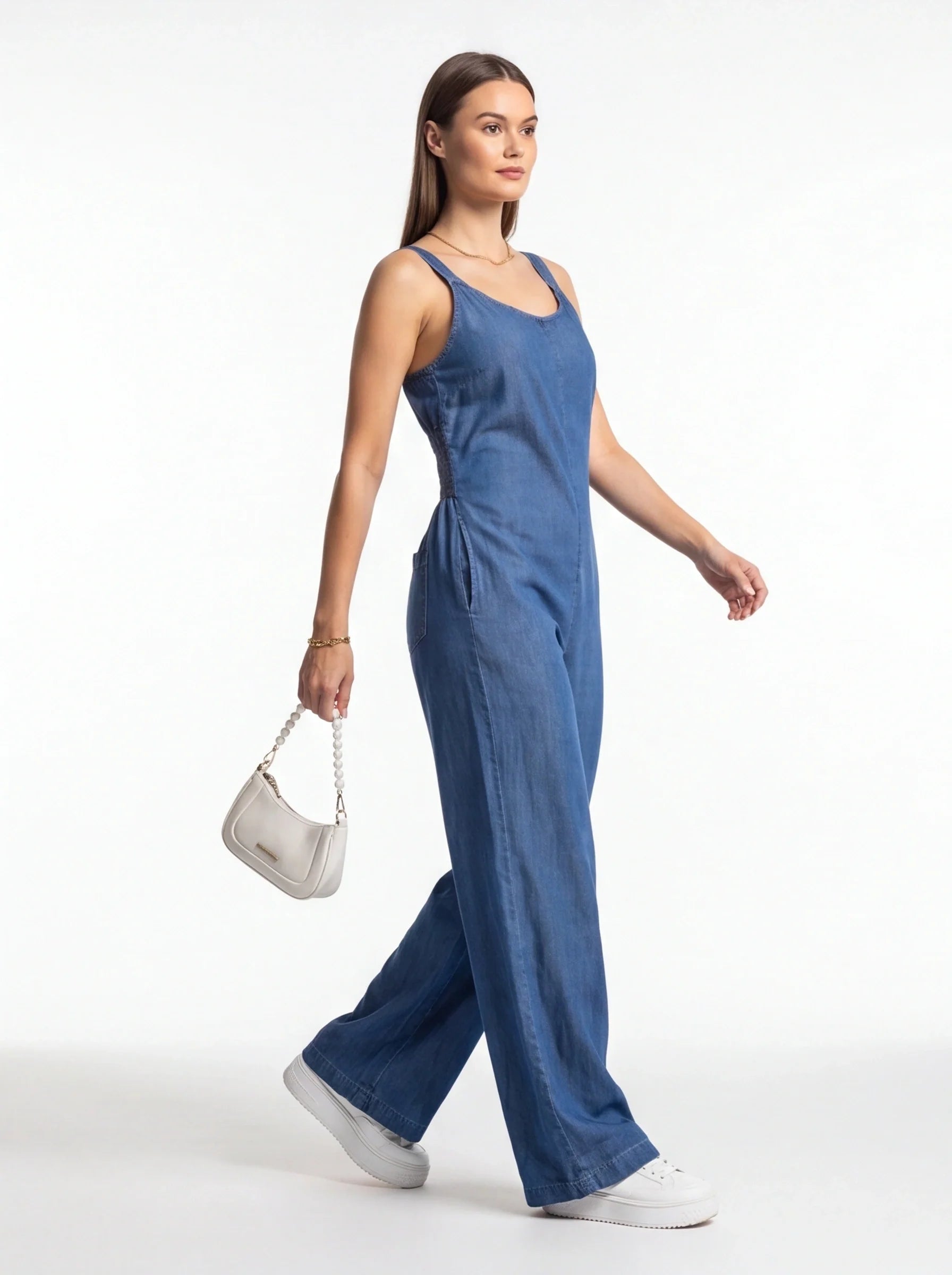 Vera Wide-Leg Denim Jumpsuit with Pockets