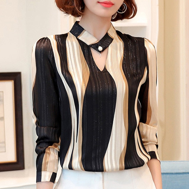 Turning Tables Stripped V-Neck Blouse