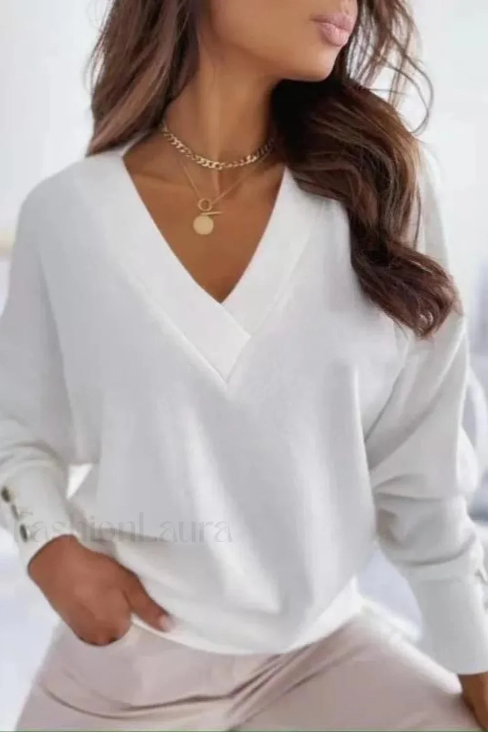 V-Neck Button Knit Pullover Sweater