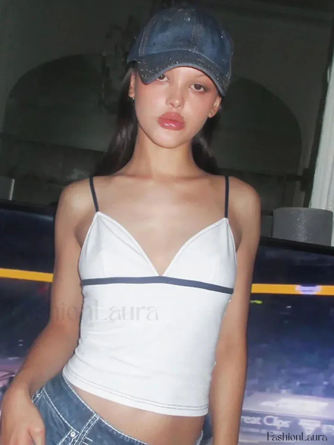 V-Neck Color Block Crop Top