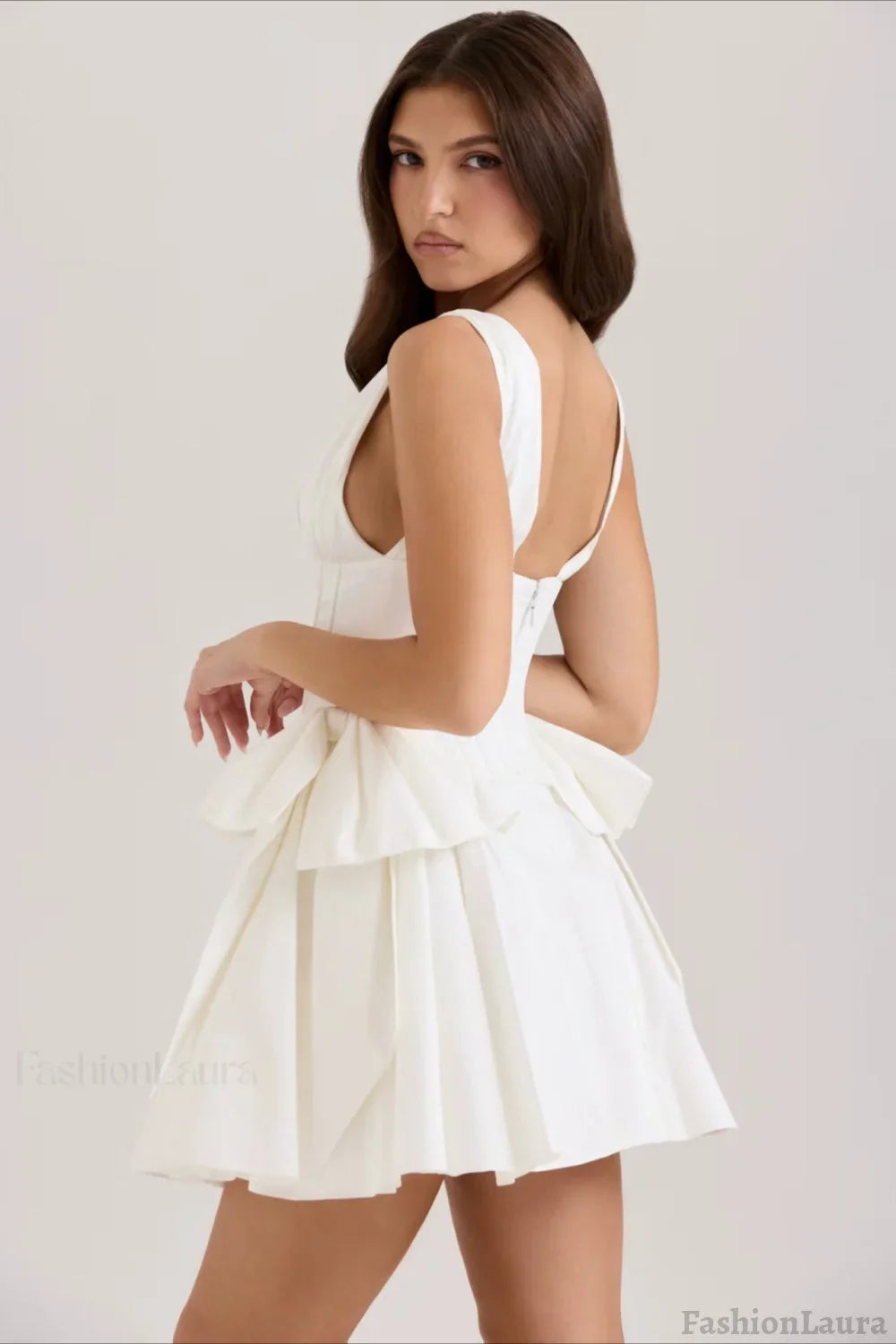 V-Neck Corset Puff Party Dress S / White