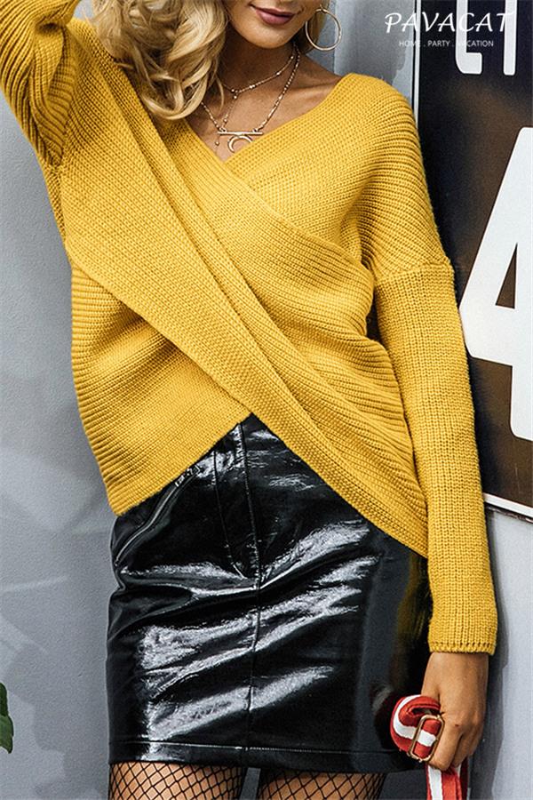 V Neck Cross Knitting Sweater - Gray