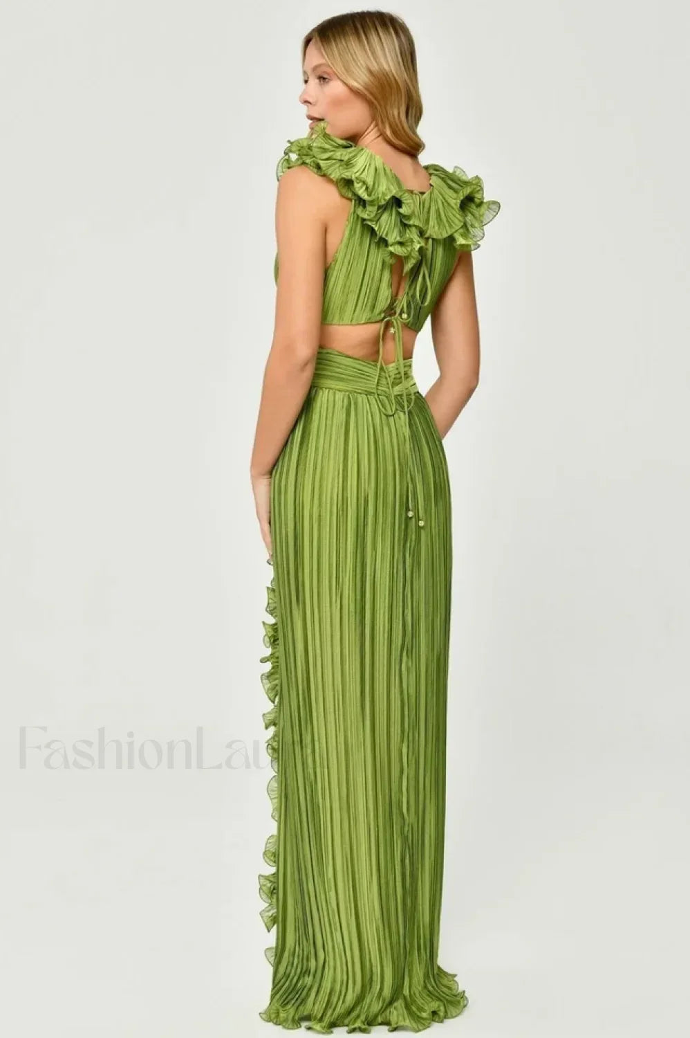 V-Neck Cut-Out Pleated Charming Split Maxi Dress