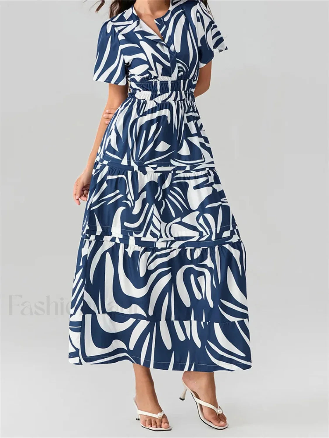 V Neck Flare Sleeve Pocket Maxi Dress