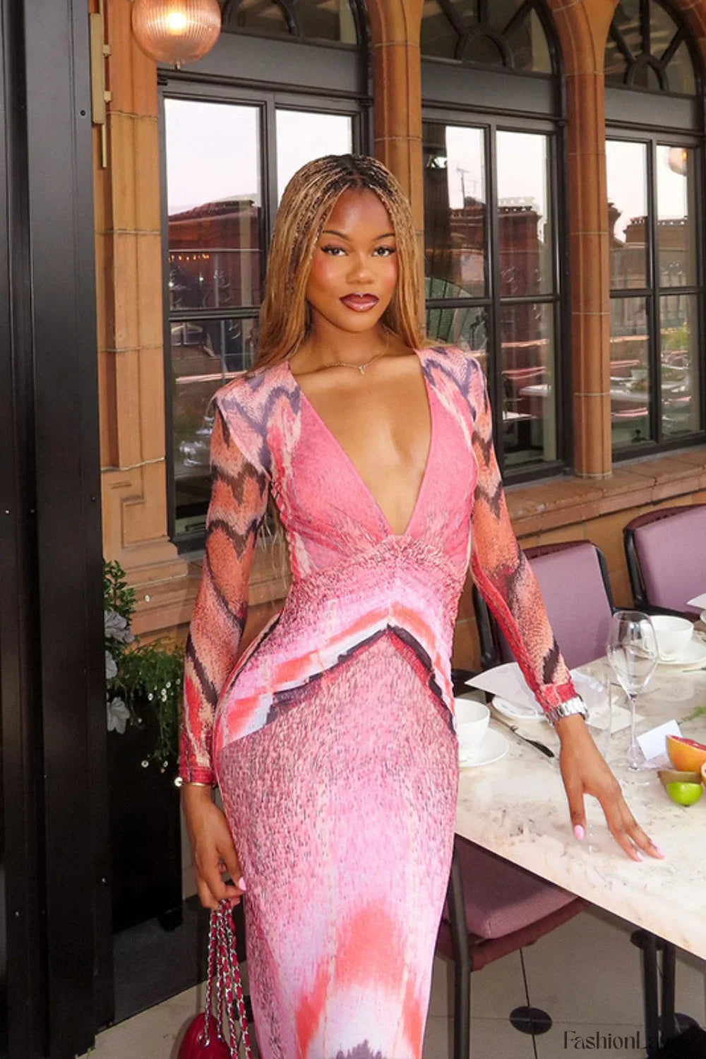 V-Neck Floral Bodycon Maxi Dress