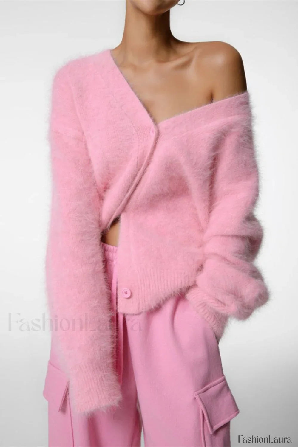 V-Neck Fluffy Knit Cardigan Sweater