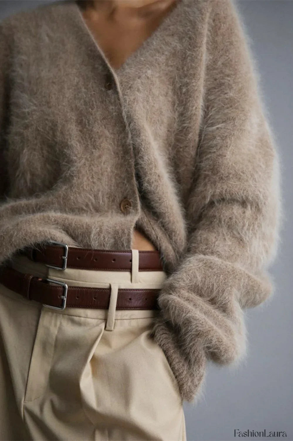 V-Neck Fluffy Knit Cardigan Sweater