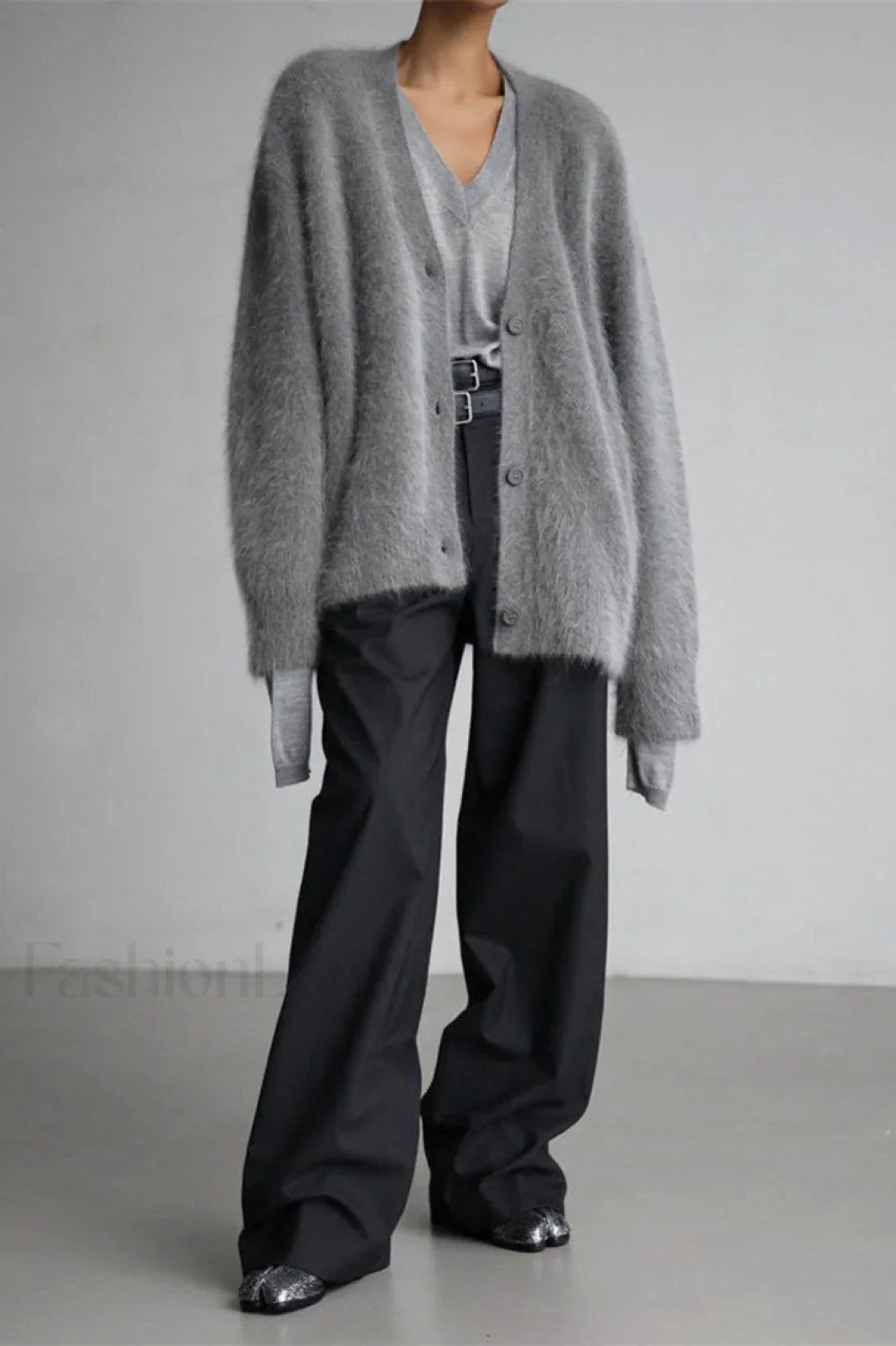 V-Neck Fluffy Knit Cardigan Sweater