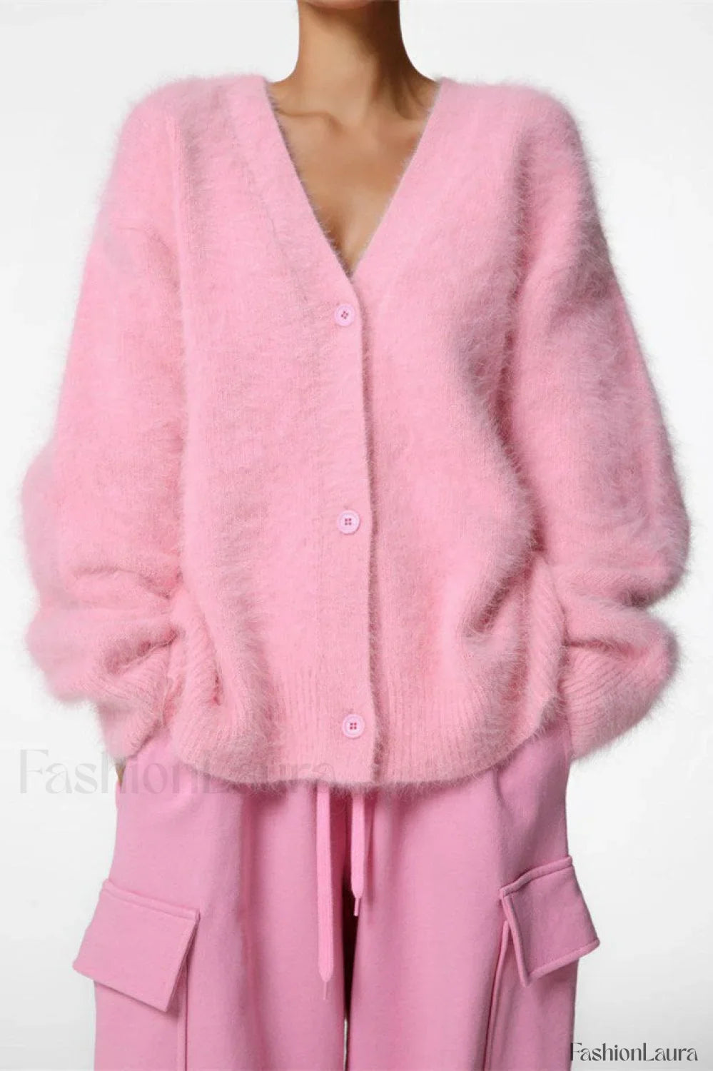 V-Neck Fluffy Knit Cardigan Sweater