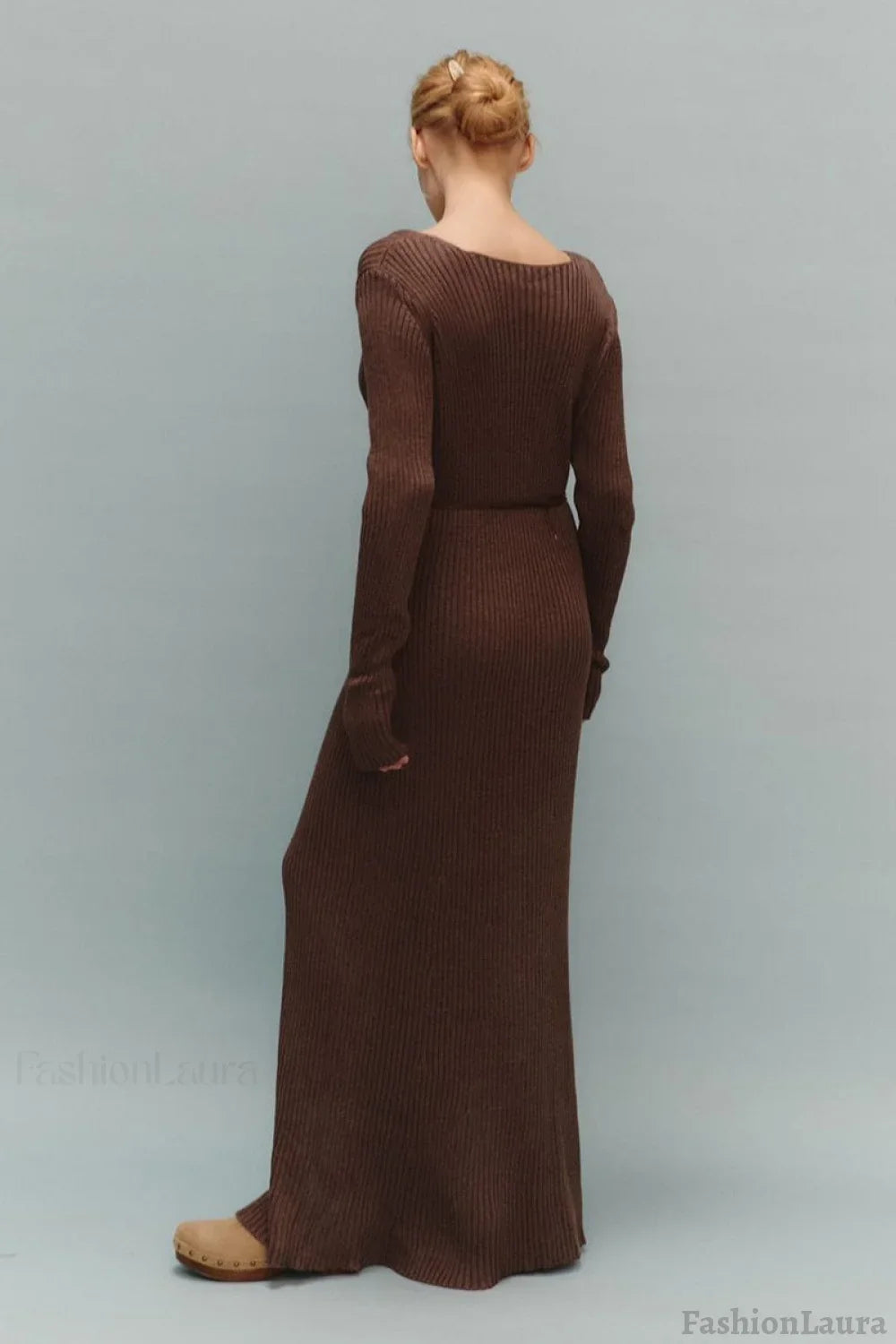 V-Neck Long Sleeve Knit Sweater Dress