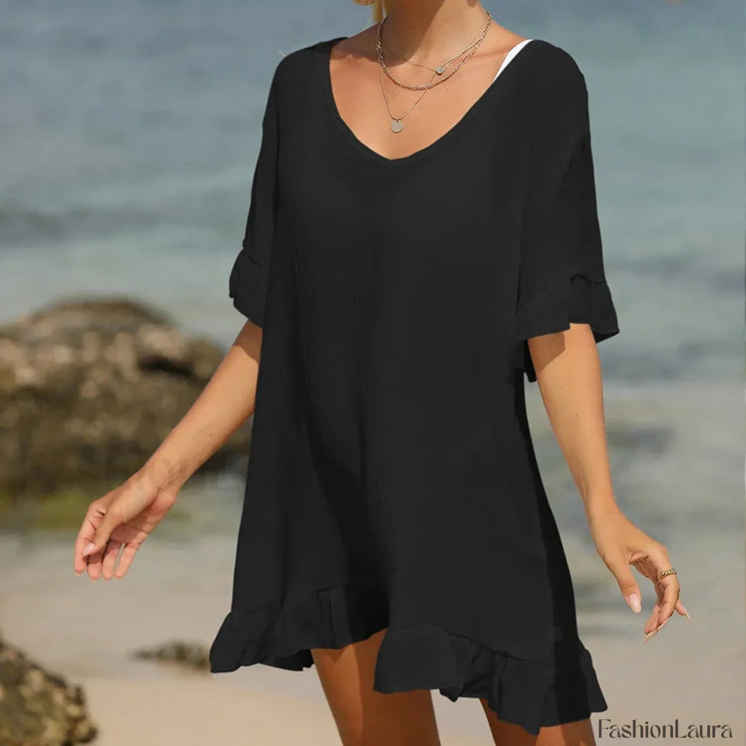V-Neck Lotus Leaf Swing Cover Up