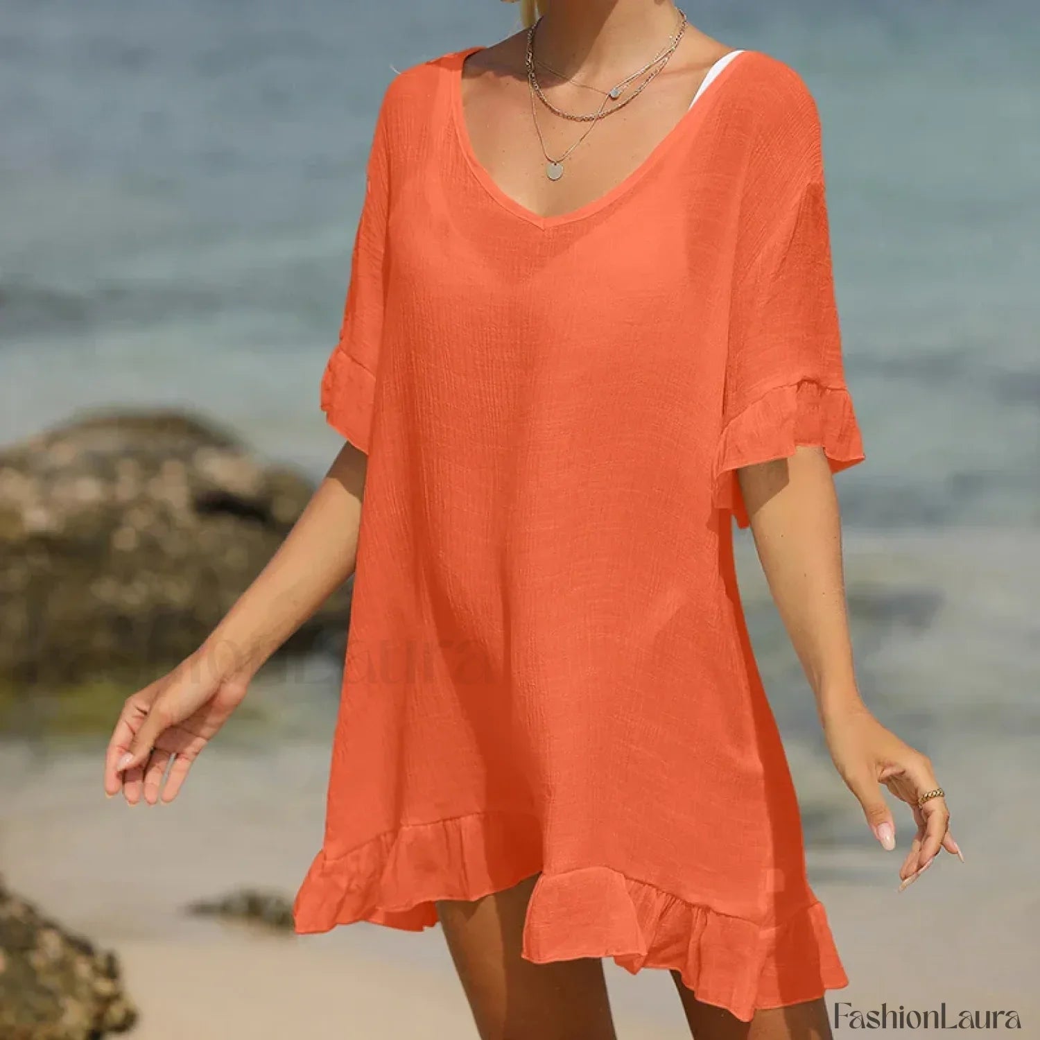 V-Neck Lotus Leaf Swing Cover Up