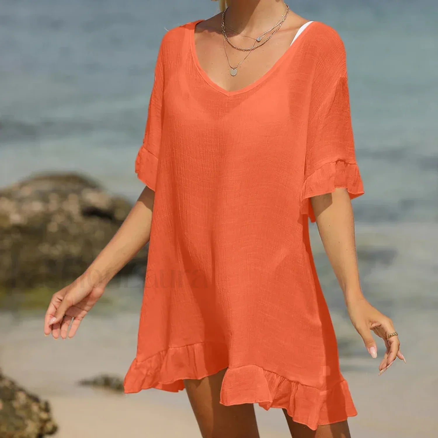 V-Neck Lotus Leaf Swing Cover Up