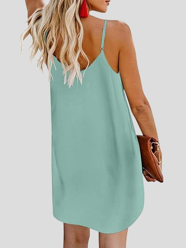 V neck Single breasted Sleeveless Suspender Dress