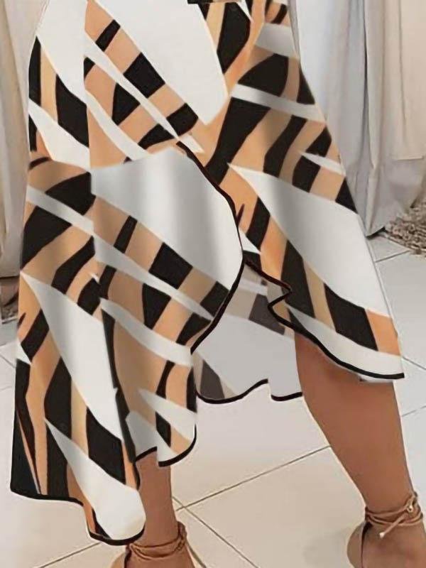 V neck Sleeveless Contrast Print Ladies Dress