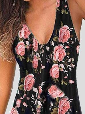 V neck Sleeveless Print Mini Dress