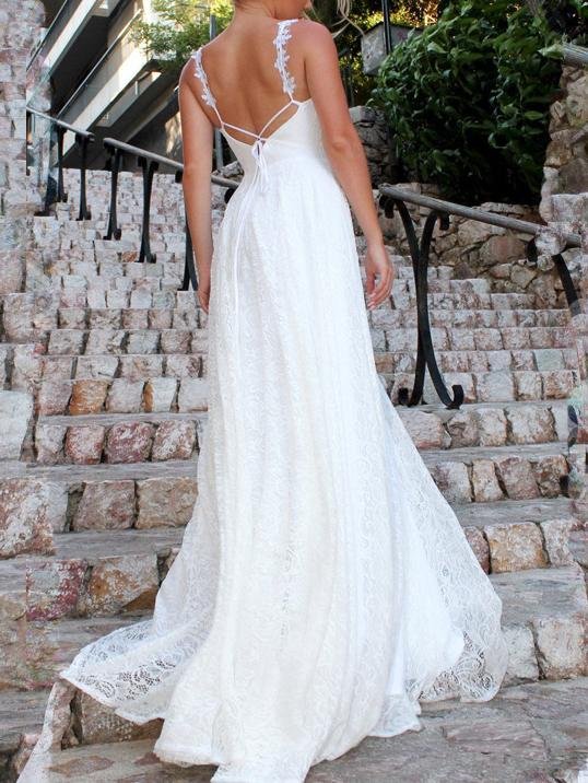 V neck Sling Lace Long Dress