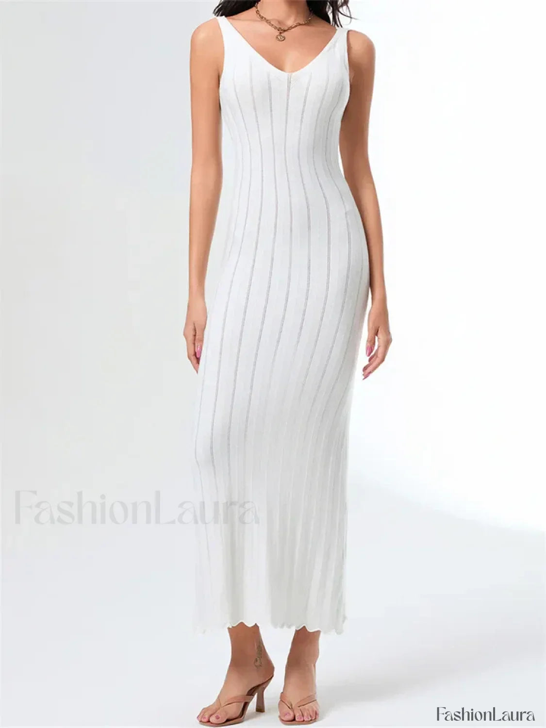 V Neck Strap Backless Knitted Maxi Dress