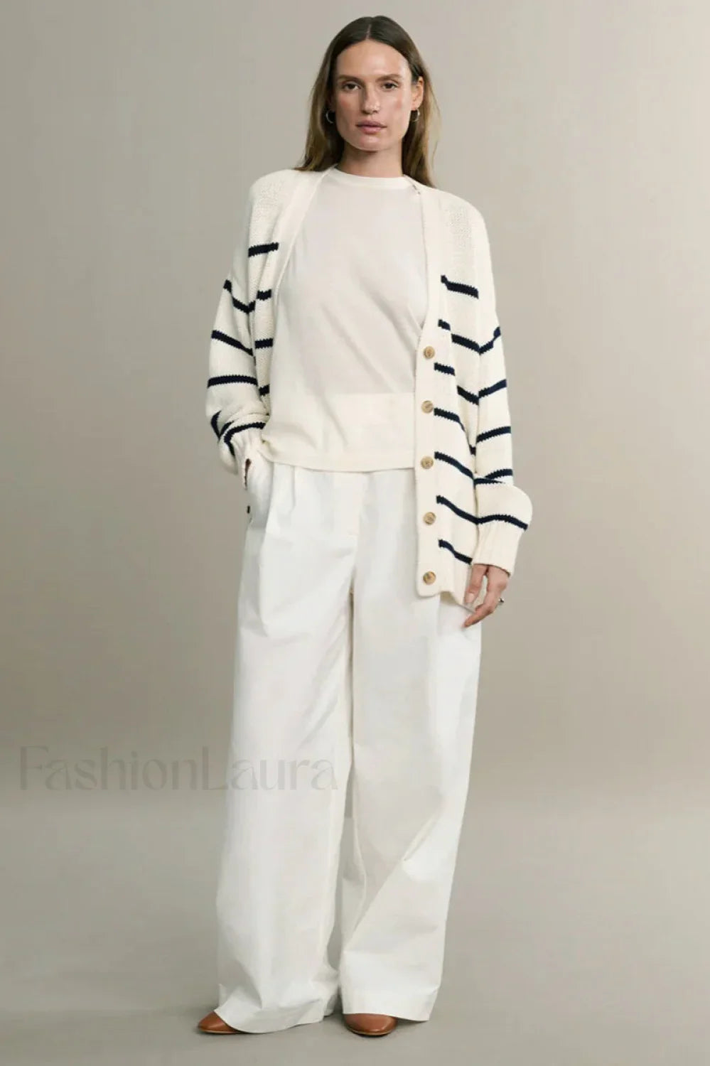 V-Neck Striped Cotton Sweater