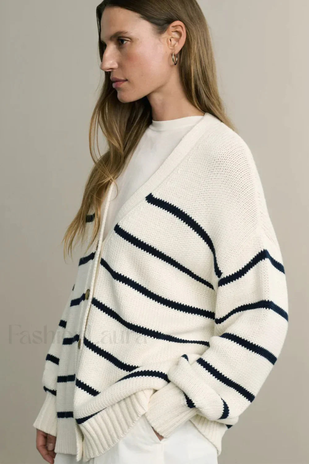V-Neck Striped Cotton Sweater