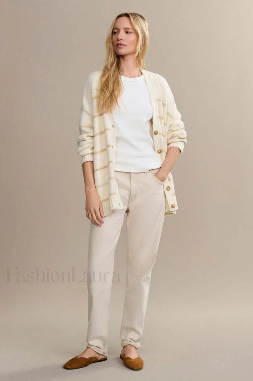 V-Neck Striped Cotton Sweater