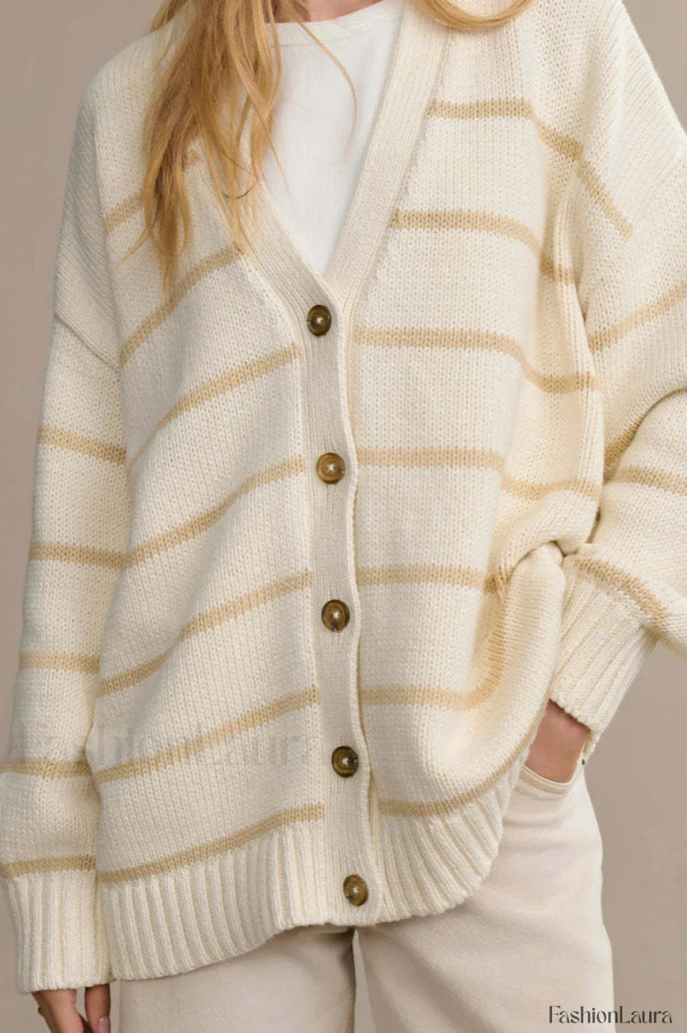 V-Neck Striped Cotton Sweater