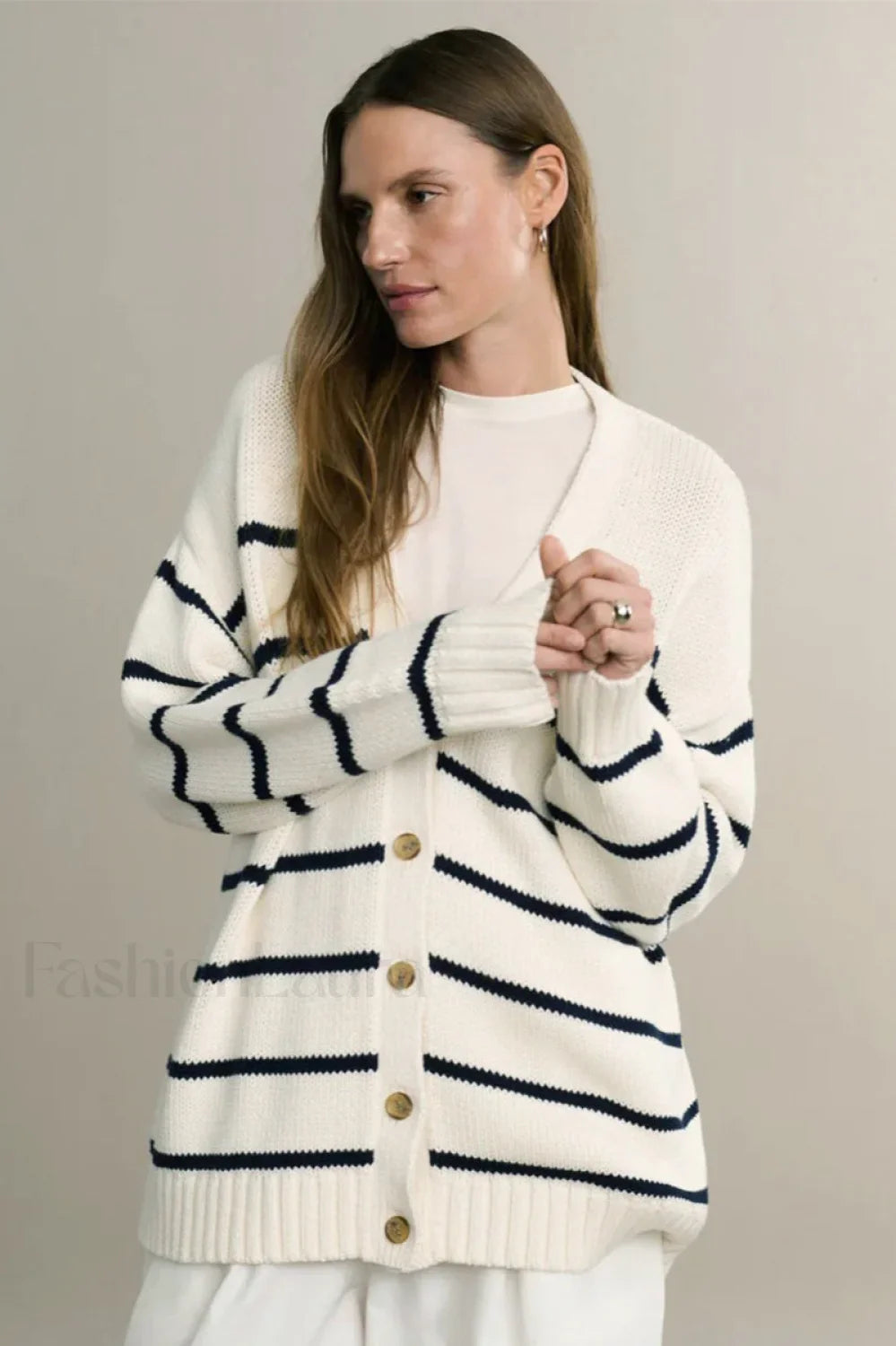 V-Neck Striped Cotton Sweater